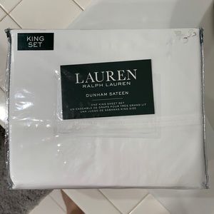 RALPH LAUREN Dunham Sateen One King Sheet Set White NEW